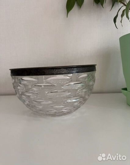 Хрустальная конфетница СССР Мельхиор