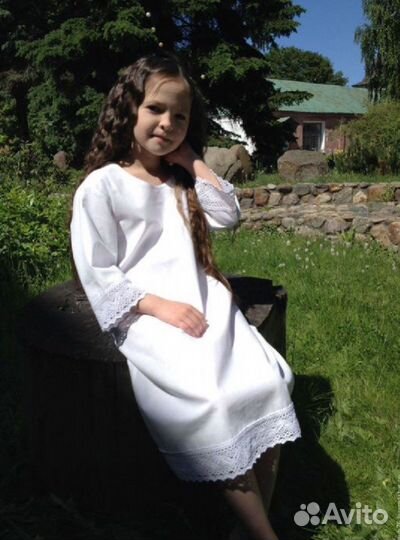 Хлопковая рубашка-сорочка для девочки