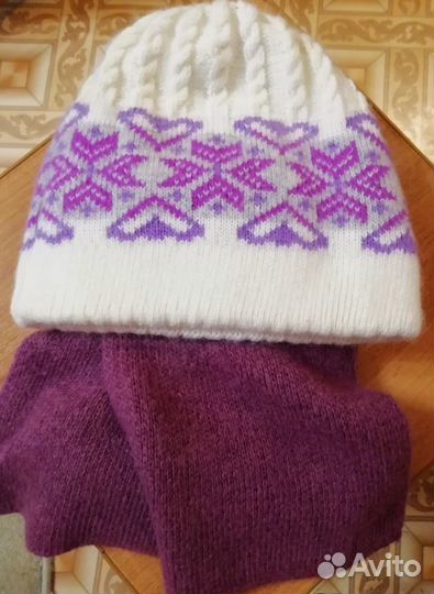 Шапка + шарф вязанная женская