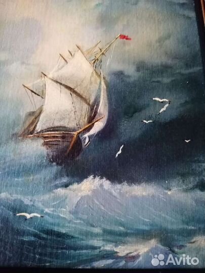 Картина, масло, оргалит- море
