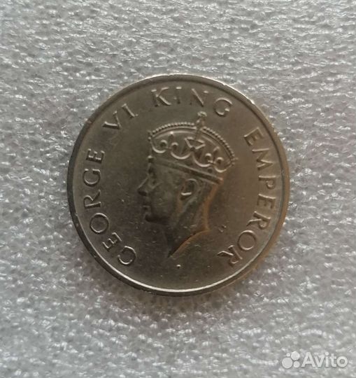 Монета Британская Индия 1/2 рупия 1946 год