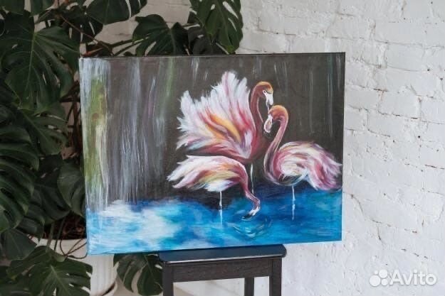 Картина интерьерная современная «Семья фламинго»