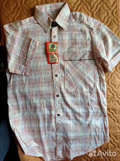 Рубашка новая короткий рукав в клетку 37р винтаж
