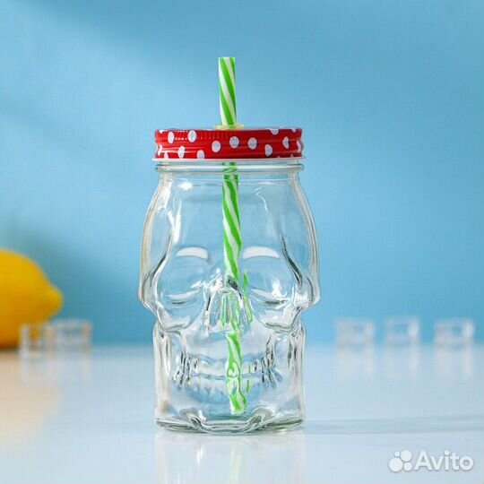 Банка стеклянная с крышкой и трубочкой Доляна «Чер