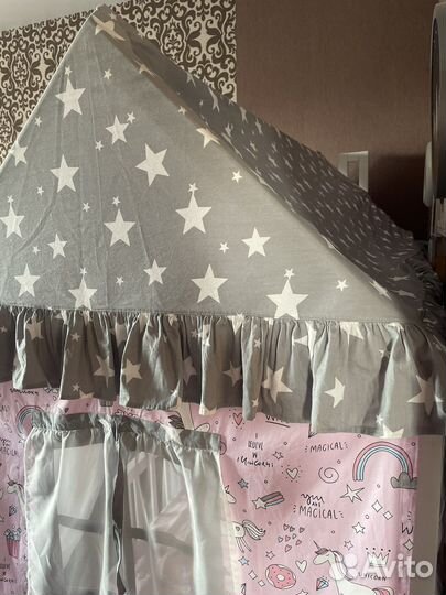 Кровать домик с крышей и шторками, матрасом
