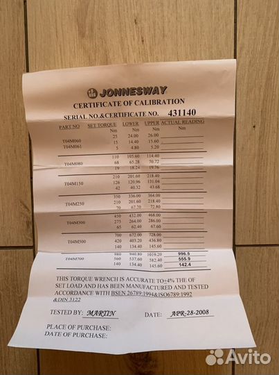 Ключ динамометрический jonneswey T04700N