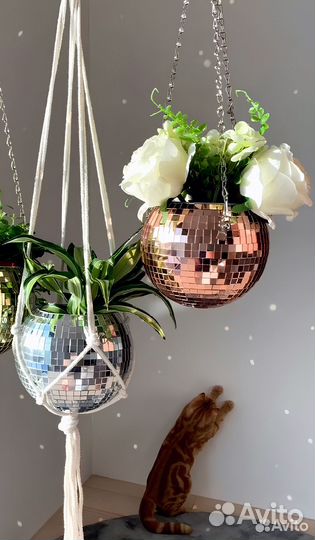 Кашпо из диско шара / кашпо из зеркальной мозаики