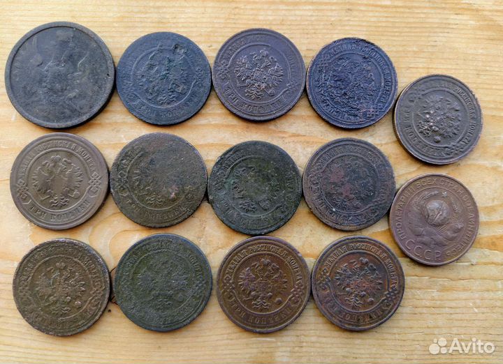Старинные монеты 3 и 5 копеек (пятаки)