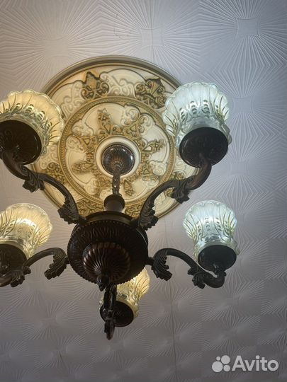 Люстра СССР с чеканкой бронзовая