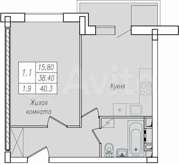 1-к. квартира, 40,3 м², 7/10 эт.