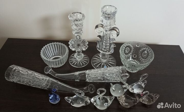 Хрустальные подсвечники, рог, салатники лзхс