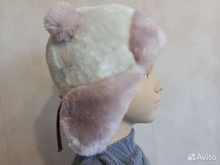 Детская зимняя шапка ушанка из меха овчины белая