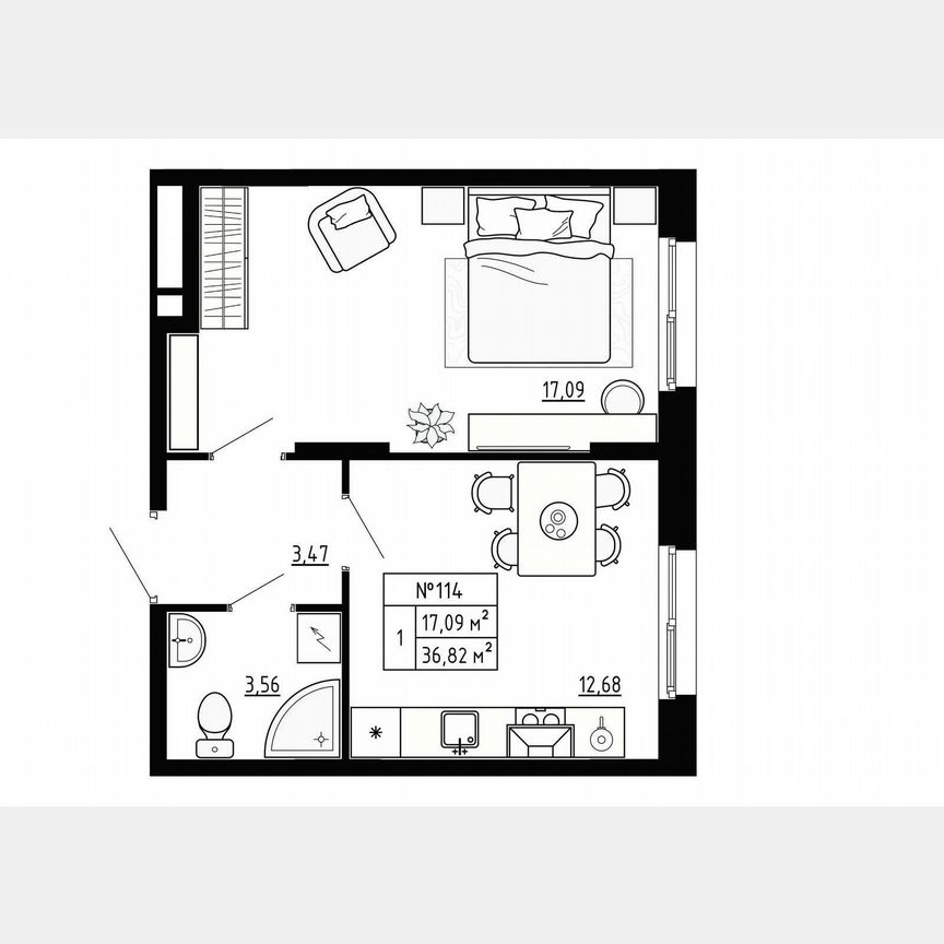 1-к. квартира, 36,8 м², 1/4 эт.