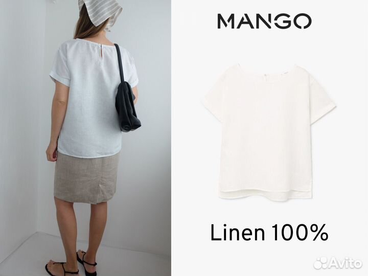 Mango лён M-L 46-48 блуза футболка