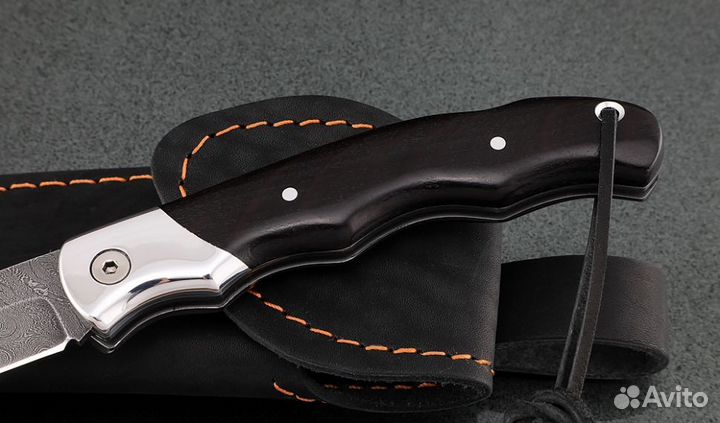 Нож складной Белка дамаск черный граб дюраль