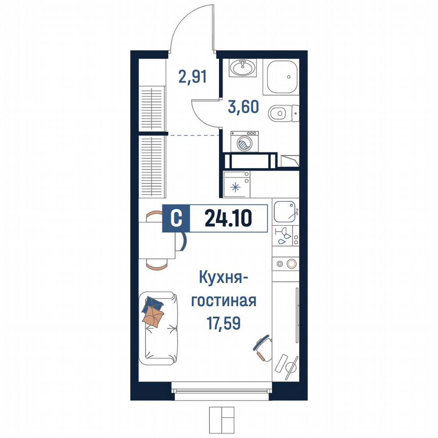 Квартира-студия, 24,1 м², 13/18 эт.