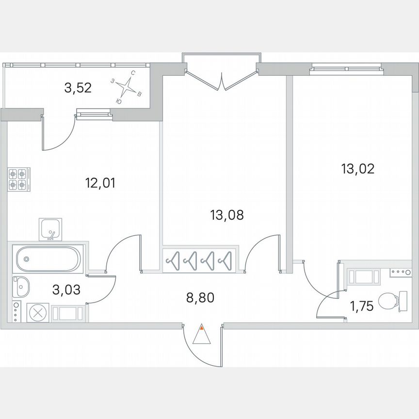 2-к. квартира, 53,5 м², 3/4 эт.