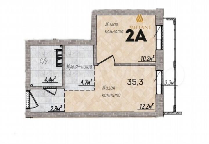 2-к. квартира, 34,8 м², 9/9 эт.