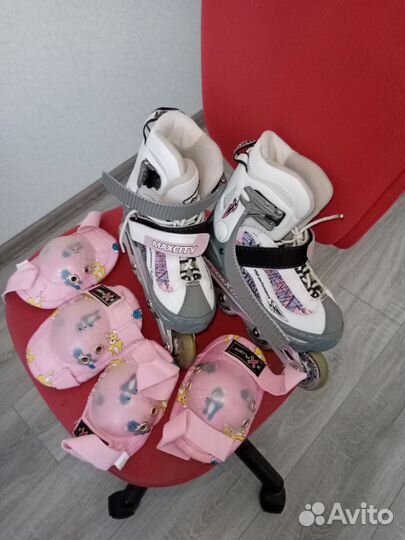 Роликовые коньки раздвижные 30-33 размер +защита