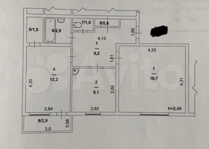 2-к. квартира, 54,4 м², 1/2 эт.