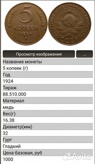 5 копеек 1924 года СССР