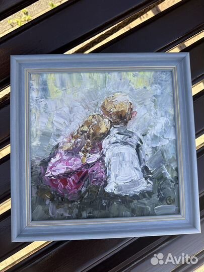 Картина маслом девочка и мальчик