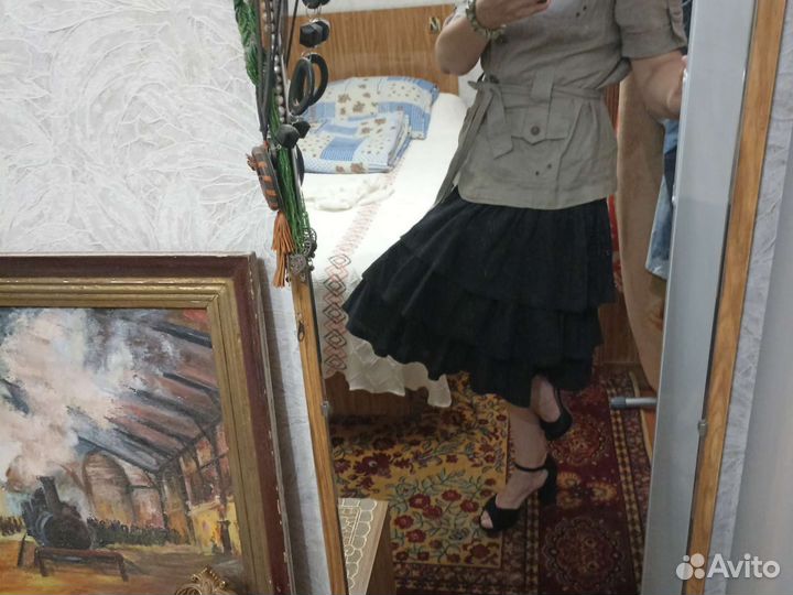 Юбка дизайнерская чистый мягкий лён