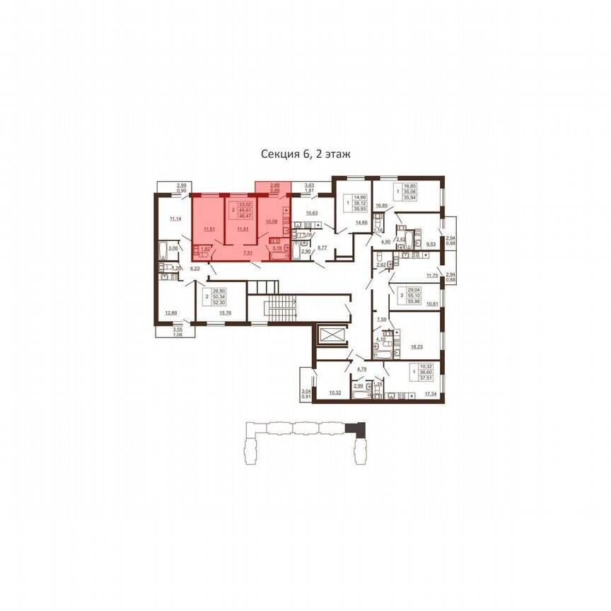 2-к. квартира, 46,5 м², 2/6 эт.