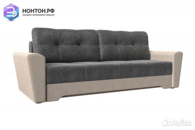 Диван еврокнижка Амстердам рогожка серая / бежевая