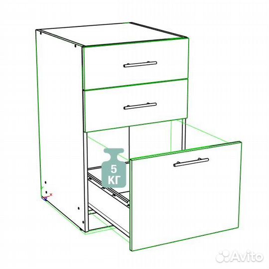 Корпус напольного модуля с тремя ящиками 50см А09