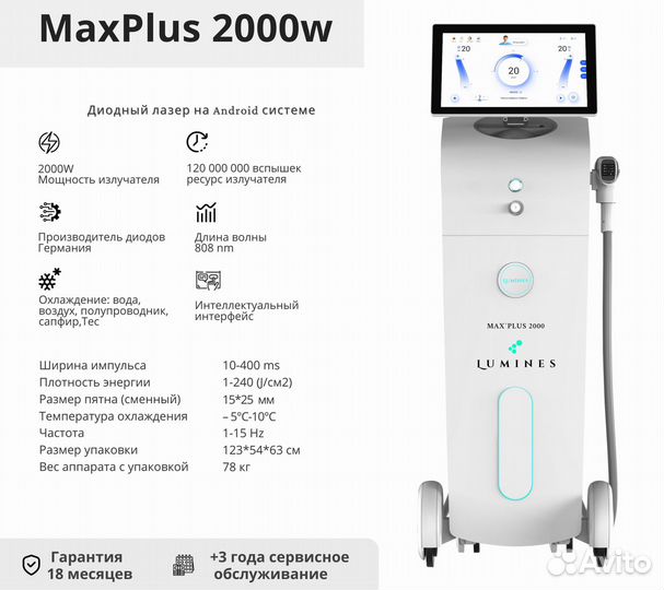 Диодный лазер для эпиляции Лю-Минес Max Plus 2000W
