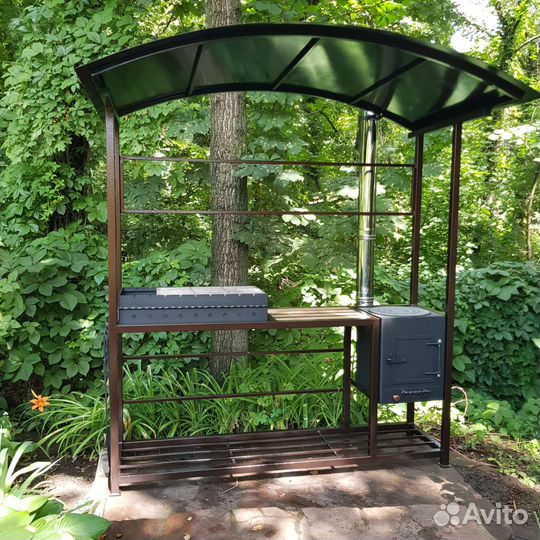 Мангал с печькой под казан и крышей