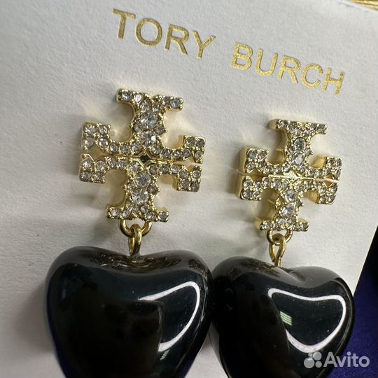 Серьги Tory Burch черное сердце