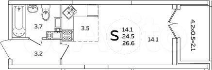 Квартира-студия, 26,6 м², 23/24 эт.