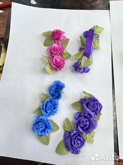 Искусственные цветы розы, Брошь,Атласная лента