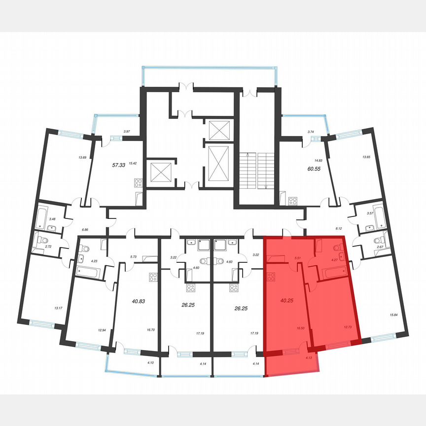 1-к. квартира, 43,1 м², 2/22 эт.