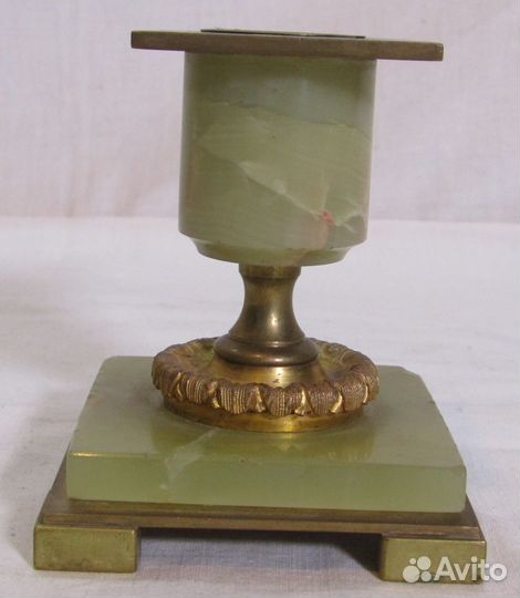 Подсвечник старинный Бронза Нефрит 19 век №9537