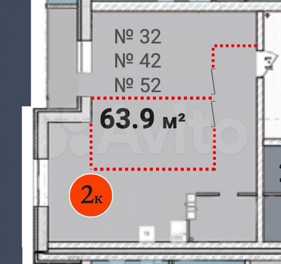 2-к. квартира, 63,5 м², 2/3 эт.