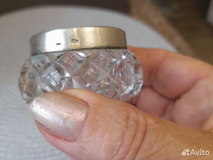 Солонка хрустальная с серебряным ободком