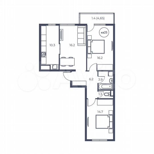 3-к. квартира, 70,2 м², 2/3 эт.