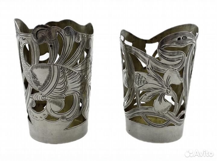Серебро 84. Пара подстаканников со стаканами