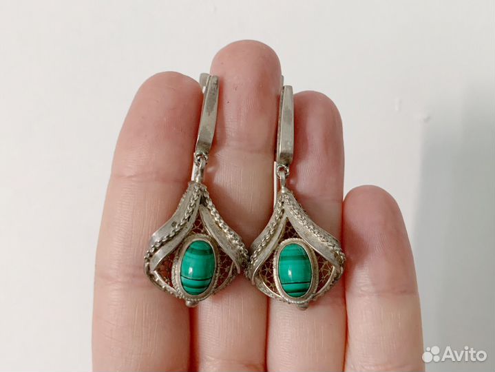 Серьги с малахитом СССР