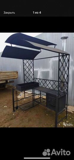 Кованый мангал с крышей и печкой