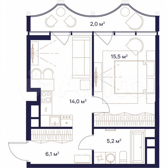 1-к. квартира, 42,8 м², 4/23 эт.