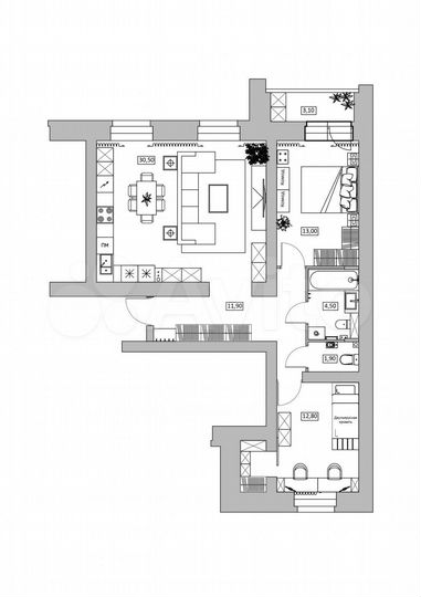 2-к. квартира, 75,8 м², 13/15 эт.
