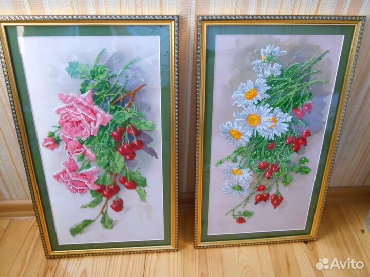 Розово-вишневый букет бисером