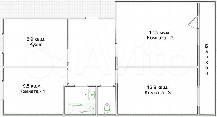 3-к. квартира, 58,9 м², 4/5 эт.