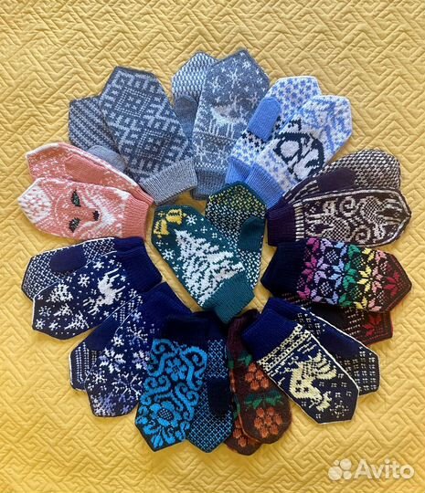 Варежки шерстяные вязаные