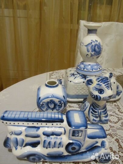 Посуда,статуэтки животных гжель,подсвечник