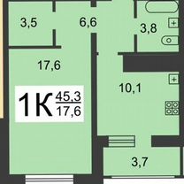 1-к. квартира, 45,3 м², 14/17 эт.